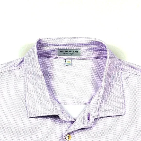 Peter Millar Summer Comfort Mens XL Purple Geometric Print Performance Golf Polo - Picture 2 of 7